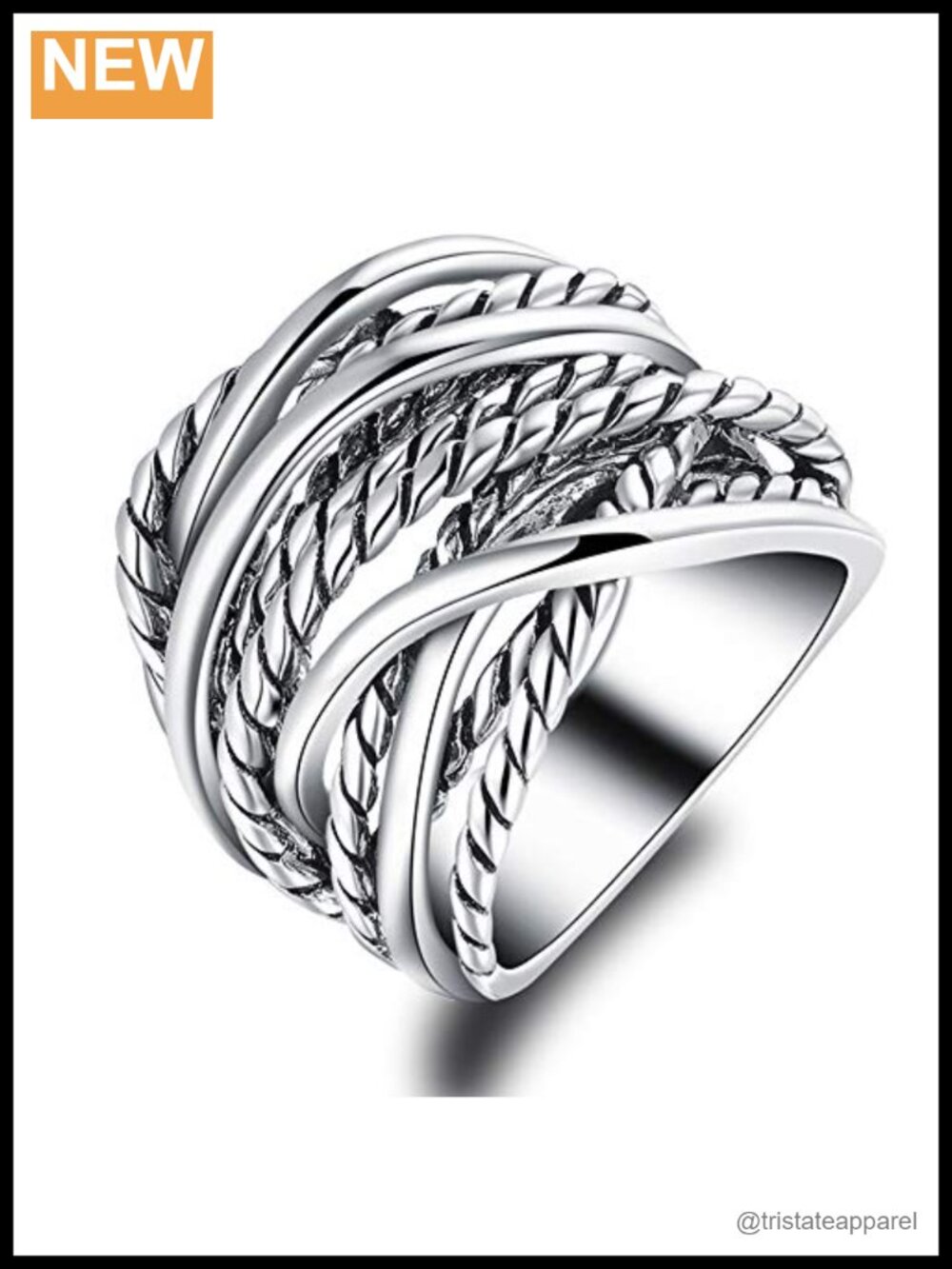 Wide Band Twisted Rope Ring Two-Tone Braided Statement Jewelry